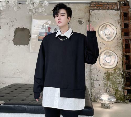 Hombres Camisa Cuello Cadena Decoración Color A Juego Suelto Moda Pullover Manga Larga - Imagen 3 de 10