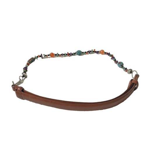 Chicos Woven Leather Belt Womens Gold Gem Buckle Embellished Bead Boho Wrap 52\