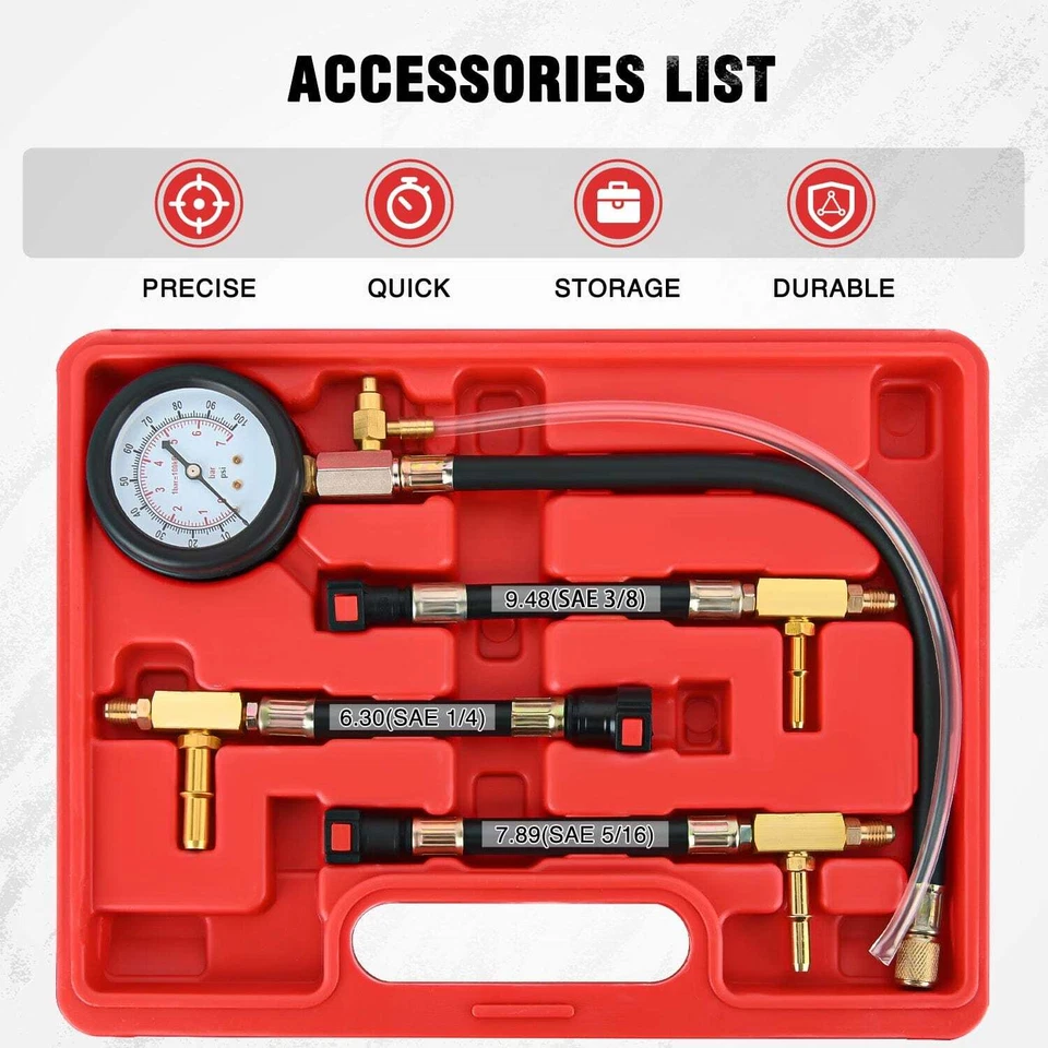 4pcs Fuel Pressure Gauge Tester Kit with 6.30 7.89 9.49 Fuel Line Fittings - Image 4 of 4