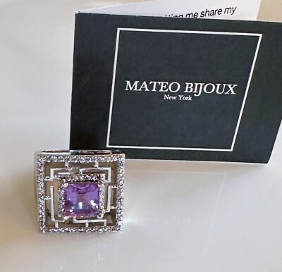 Mateo Bijoux Square Amythest & White Topaz Maze Ring Size 6