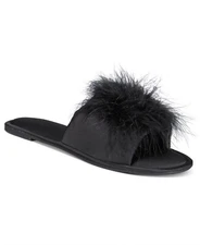 INC International Concepts Women's Satin Pom Pom Slippers Black S 5-6 L 9-10 XL