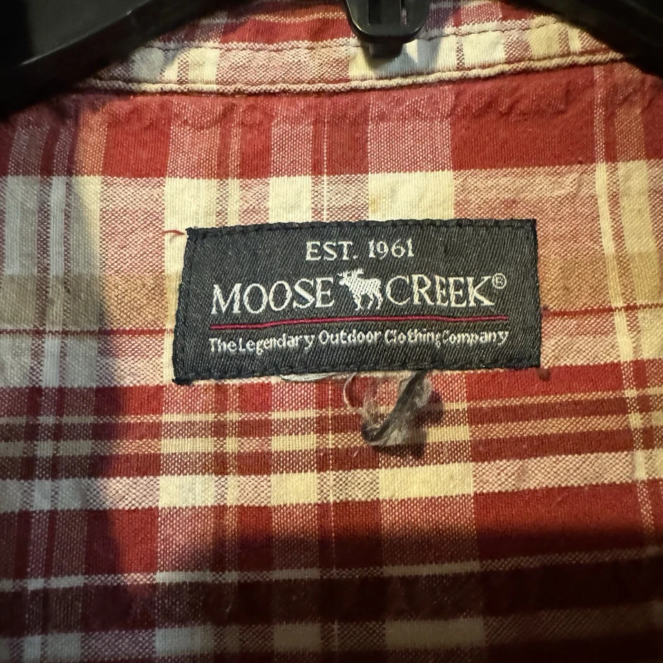 Рубашка мужская Moose Creek большая? Красная клетка Seersucker на пуговицах короткий рукав - Изображение 3 из 4