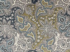 Linen Fabric Vintage BUTA Paisley Kashmiri BLUE Gold Curtain Blind Upholstery