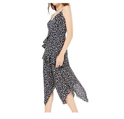 TRIXXI Juniors Size 9 Navy Blue Floral Print Spaghetti Strap Ruffle Dress  NWT | eBay