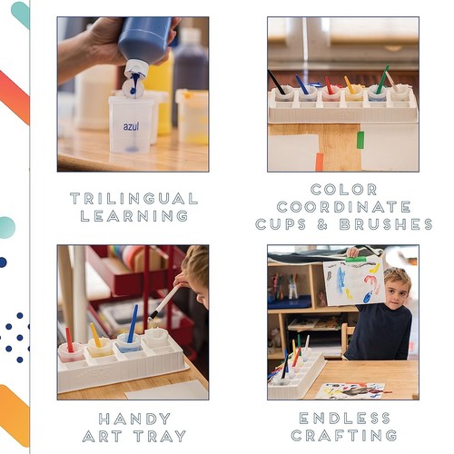 Kinder Kunstpinsel, Tablett und große dreisprachige Farbbecher Set - Kunstzubehör für Kinder - Bild 5 von 7