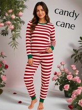 New Christmas Candy Cane Striped Pajama Set youth size 10