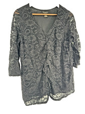 Nue Options Black Lace Blouse Sheer 3/4 Sleeve NWT whimsigoth fairy grunge 1X