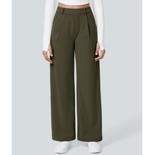 NWT Halara DayStretch Pleated High Waist Wide Leg Forest Night Green Medium Tall