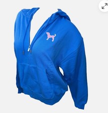 Victoria  s Secret PINK Ivy Fleece Campus Full Zip Hoodie in Blue Charge L NWT 
