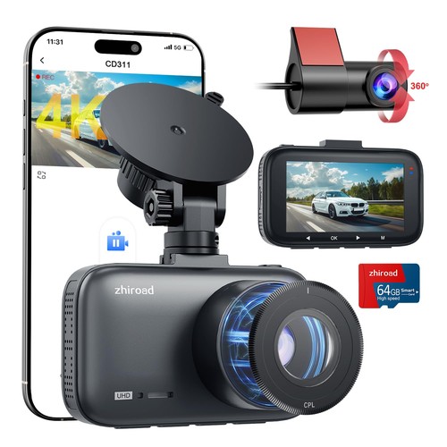 Dash Cam Front and Rear, 4K Dual Dash Cam with CPL Filter, Dash Camera for Ca... - Picture 1 of 7