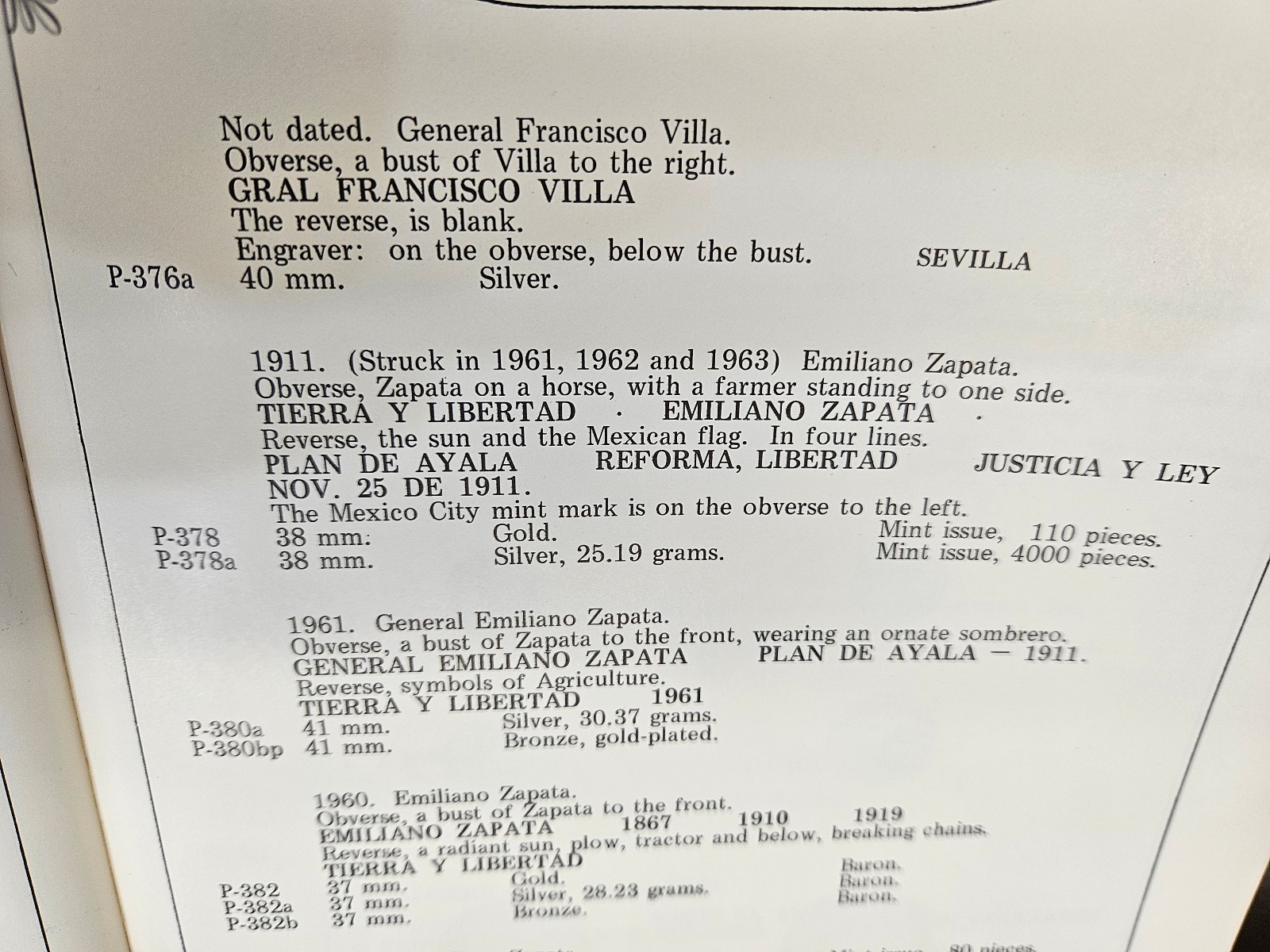 🌟 1961 Mexican EMILIANO ZAPATA Mexico Mint Gold Grove P-378 Medal (1.195 AGW)