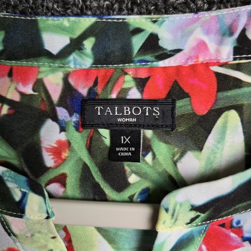 Talbots Top Womens 1X Green Blue Red Floral Garden Chiffon Pleated Office - Picture 9 of 10
