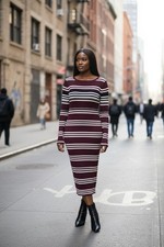 ABOUD Ribbed Knit Long Sleeve Striped Dress