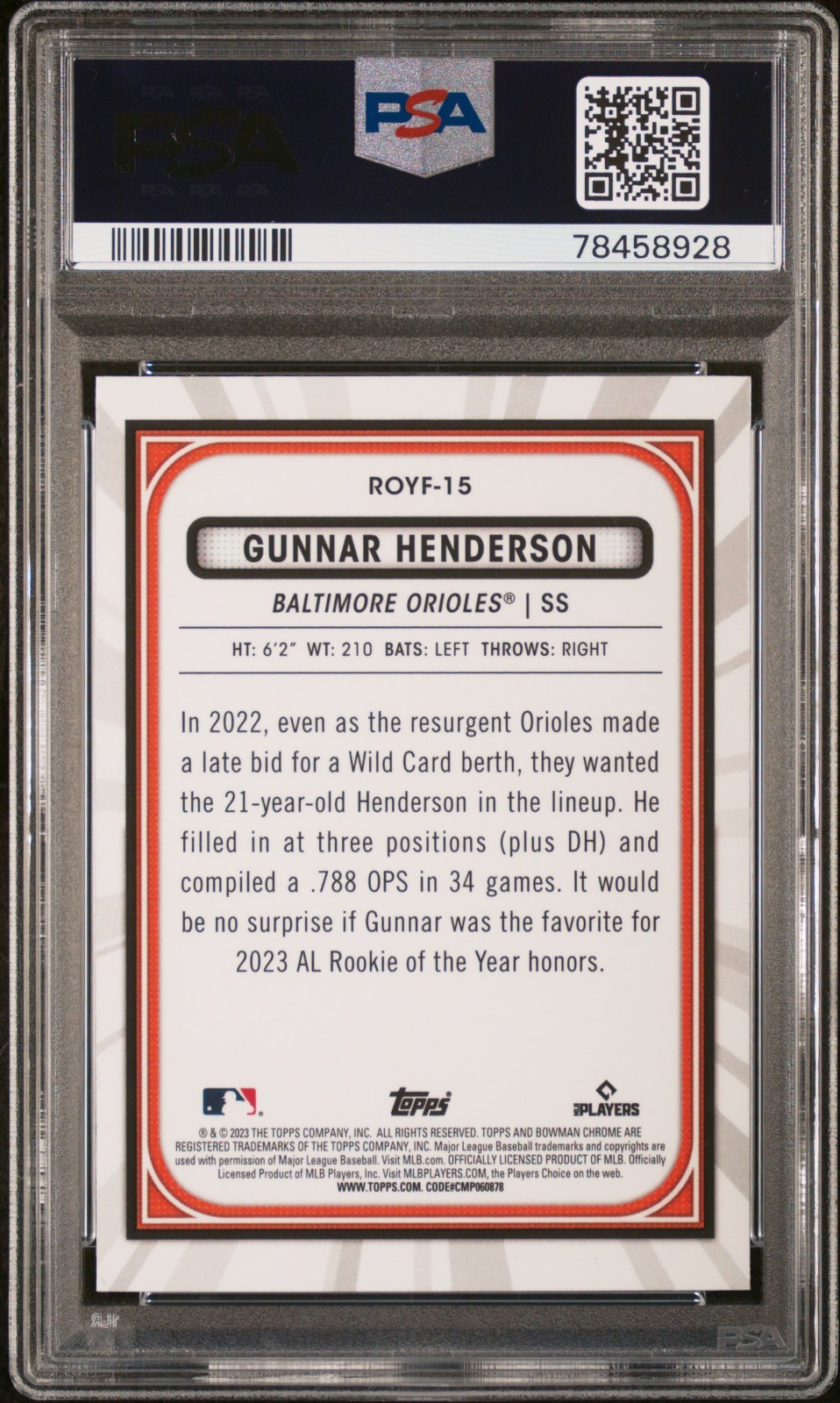 2023 Bowman Mega ROY Favorites  #ROYF-15 Gunnar Henderson RC - PSA 10 view 2