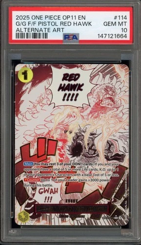 One Piece CCG Gum-Gum Fire-Fist Pistol Red Hawk Alt Art OP11-114 PSA 10 Gem Mint