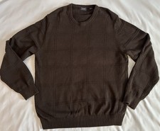 Men's Brown Arrow Crew-Neck Window Pane Sweater Size Large