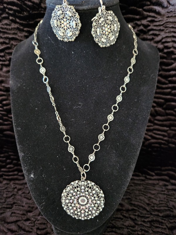 Catherine Popesco Silver Medallion Necklace And Earrings Set