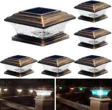 Solar Post Cap Lights Outdoor LED Lighting Deck Fence Two Modes Warm White/7 RGB