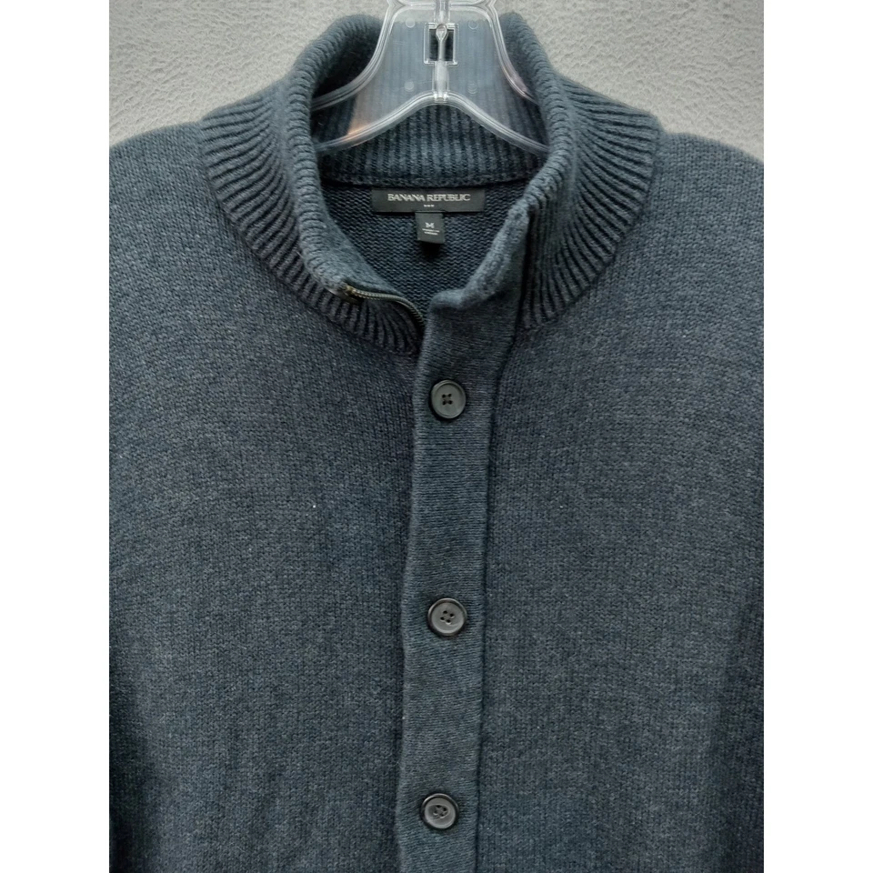 Cardigã masculino Banana Republic suéter mistura de lã tamanho M cinza vovô preppy - Imagem 4 de 4