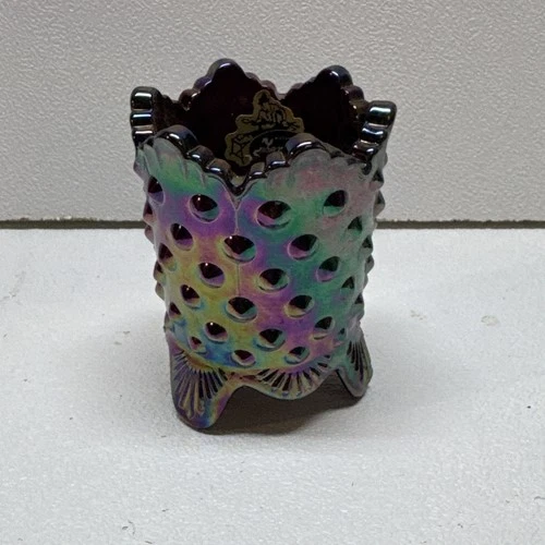 Vintage Fenton Hobnail Amethyst Carnival Glass Toothpick Holder 3”