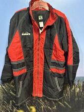 Vintage Y2K 90s DIADORA Soccer Rain Zip Jacket Coat w/ Hood Long