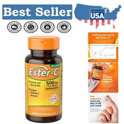 Ester-C 500 mg Vegetarian Capsules with Bioflavonoids   60 Count Immunity Boost