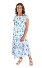 Rare Editions Ruffle Hem Tiered Chiffon Maxi Dress Floral Blue  White - S 6-6X 