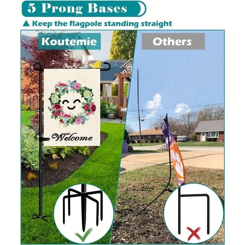 Akeydeco Garden Flag Stand-holder-pole High 38.5 Inch With 5 Prong Bas