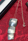 Vintage Sterling Silver .950 Graduated 3 Square Disks Pendant Necklace 18"L
