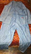 Vintage Men  s Herringbone Work Coveralls 46 Tall Blue/White Cotton Blend