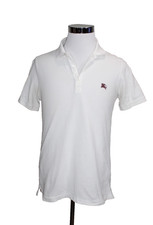 Burberry Brit Men's Polo Shirt Plain White Dark Red Knight Logo M Short Sleeve
