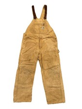 VTG Carhartt Bib Overalls Double Knee Mens 38x30 R19 Brown Duck Canvas USA