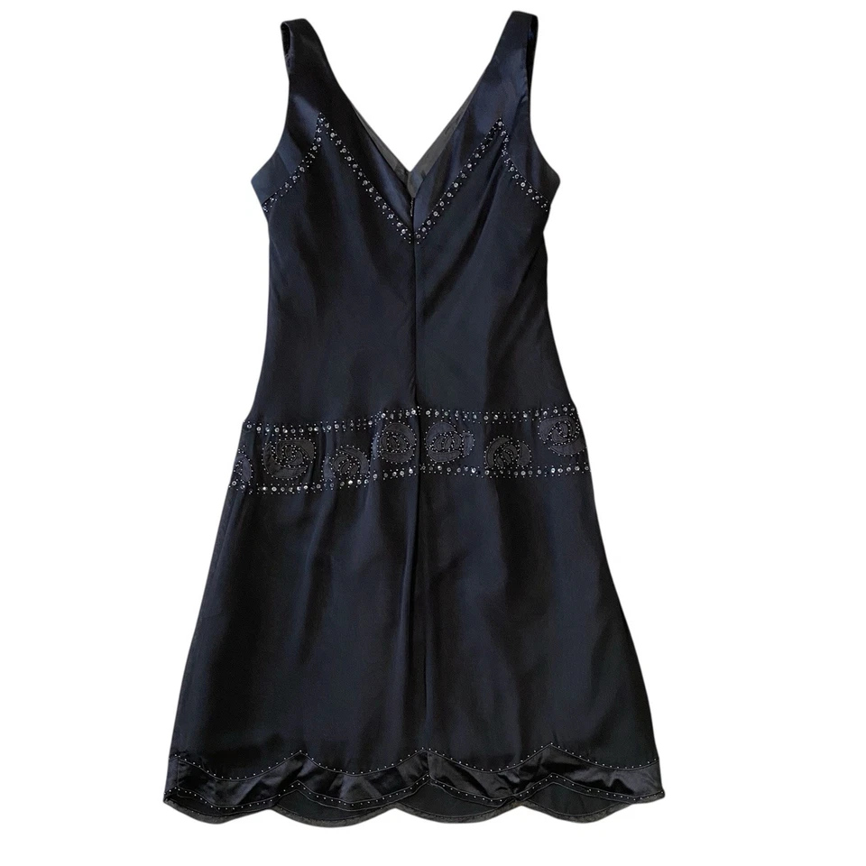 VINTAGE NINE WEST Beaded Silk Dress Size 14 Large Black Evening Party Formal - Image 4 of 4