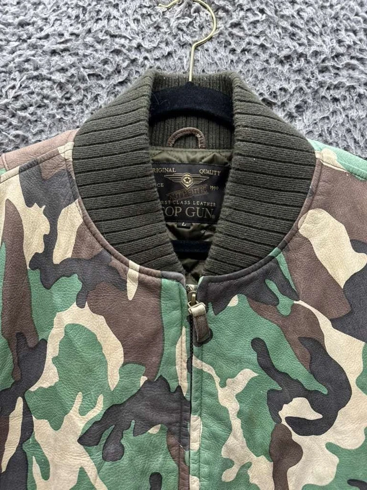Chaqueta Bomber Top Gun Camuflaje Cuero Acolchada Cremallera Completa Raro Para Hombre Talla L Foto 3 de 4