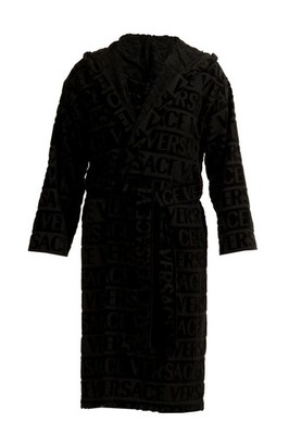 Versace Unisex Black Crystal 100% Cotton Hooded Belted Bathrobe Size M