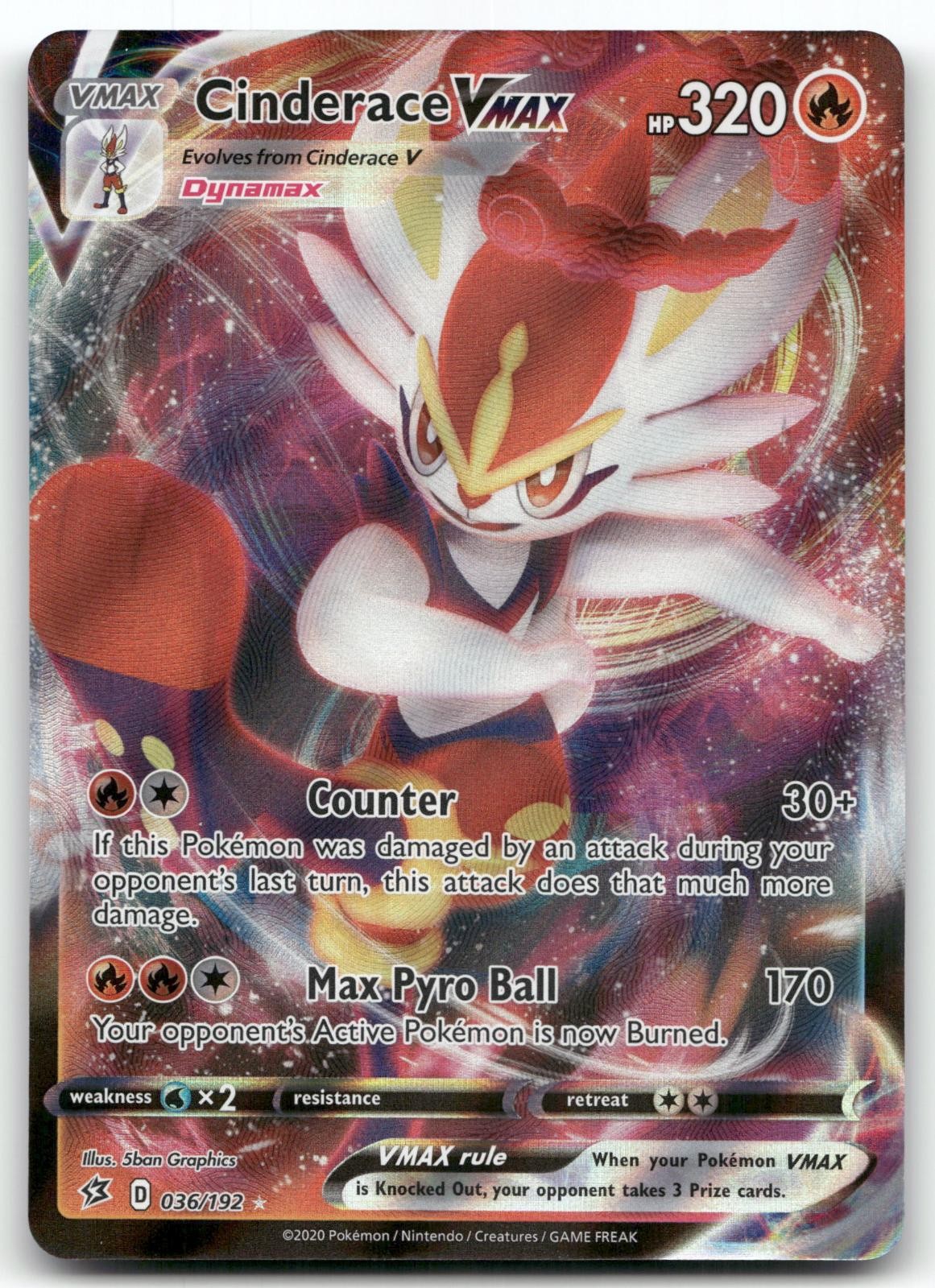 CINDERACE VMAX 036/192 VMAX RARE REBEL CLASH POKEMON NEAR MINT