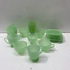 Jadeite Milk Glass 17 Piece Lot Cups Saucers Creamer Sugar Vase Vintage