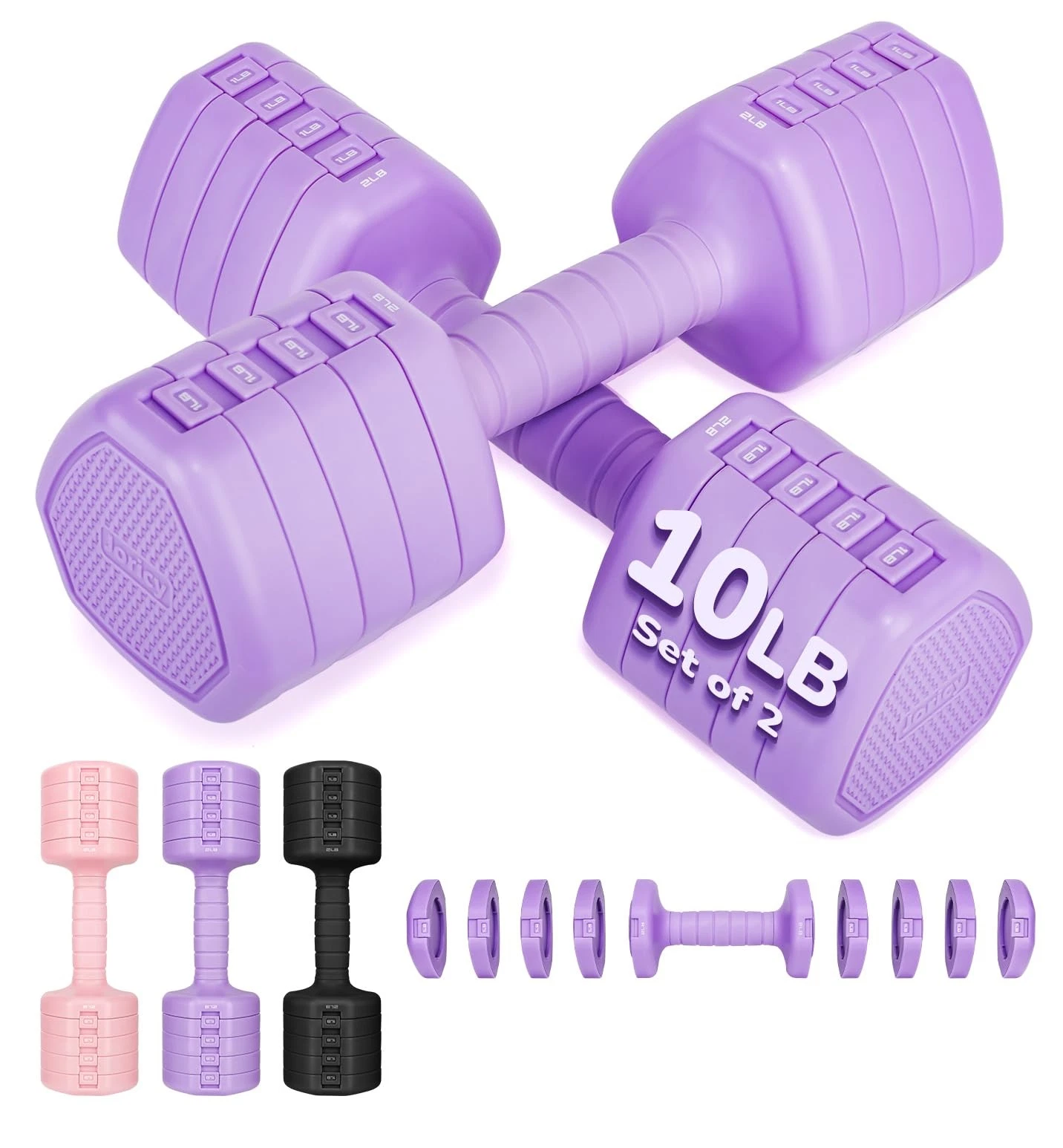 Adjustable Dumbbell Set of 2, 20LBS Hand Weights for Men 5-in-1 Weight Dumbbe...
