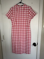 Ann Taylor Coral White Check Mock Neck Short Sleeve Sheath Dress  6 Classic