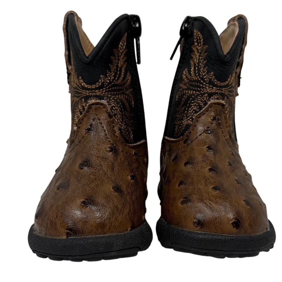 Новый без ценников ROPER Cowbabies страус сапоги, младенца ковбойские сапоги, черный и коричневый, размер 2 - Изображение 2 из 4