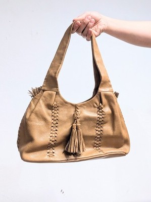 Borsa Vera Pelle A Spalla Vintage Y2k Frange Shoulder Bag Nude Leather Sac Cuir