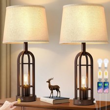 24" Table Lamps for Living Room Set of 2, Rustic Farmhouse 3-Way Dimmable Tou...