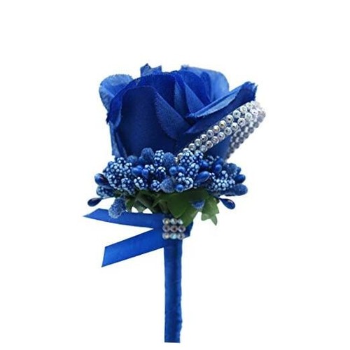 2 PCS Wedding Boutonniere Artificial Flower Groom Groomsman Corsage Royal Blue