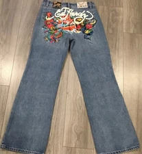 Ed Hardy Baggy Jeans Jr’s Size 30 Full Print Back Side Y2K 90s  WEHD8100-3 NWT