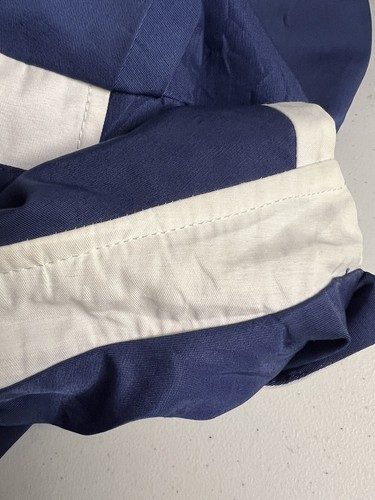 Guess Blue White Trench Coat Ruffle Bottom Size Large NO BELT - Picture 13 of 14
