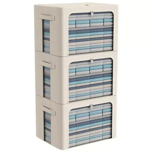 3Pack Frame Storage Box - Clothes Storage Bin Bags Oxford Large-66L Beige - Bild 4 von 7