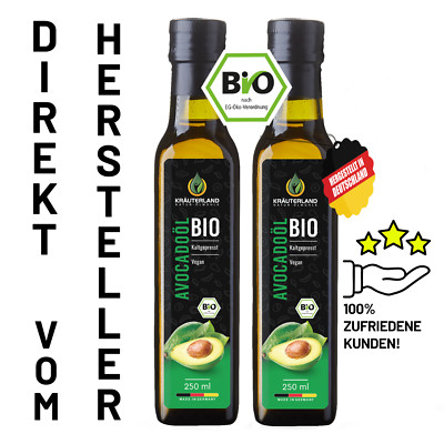 KRÄUTERLAND Bio Avocadoöl 2x 250ml, vegan, kaltgepresst, Salate, Fleisch, Gemüse