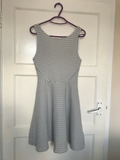 H&M Black White Stripe Nautical Sleeveless Flare A Line Dress UK Size 8