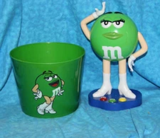 M&M Ms Green Character Candy Dispenser & MS. Green Bucket