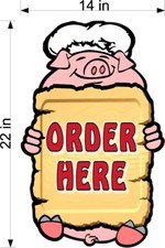 ORDER HERE CHEF PIG DIECUT PLEXIGLASS SIGN TAKE OUT BBQ FULL COLOR DESIGN